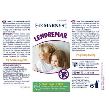 Lendremar Pediculicida odstraňuje vši a nitov | Marnys | Produktu BIO | Spray 100 ml s lendrera zahrnuté